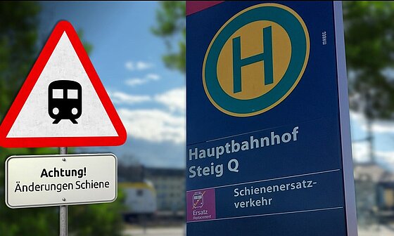 Zeigt Stele am Busbahnhof Tübingen Bussteig Q für Schienenersatzverkehr